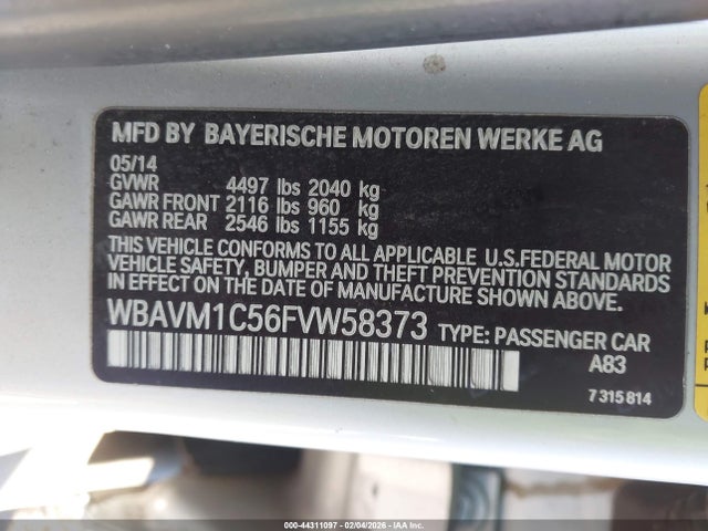 WBAVM1C56FVW58373 BMW X1 Sdrive28i