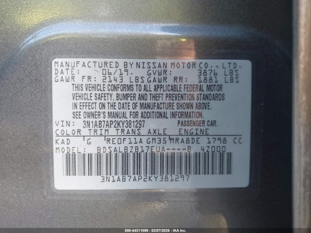 Nissan SENTRA S 2019 3N1AB7AP2KY381297 Image 9