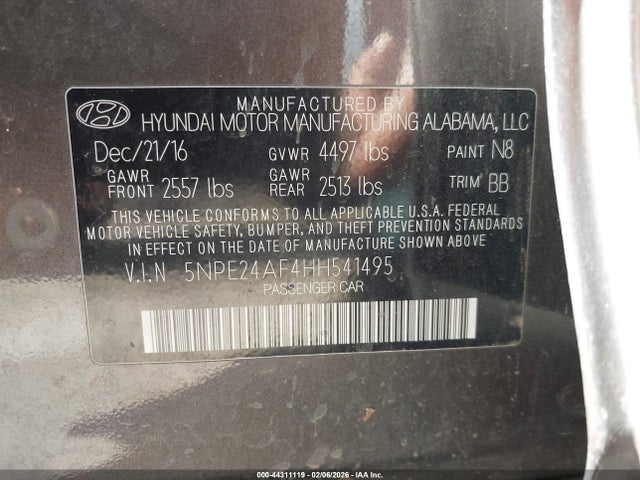 5NPE24AF4HH541495 Hyundai Sonata