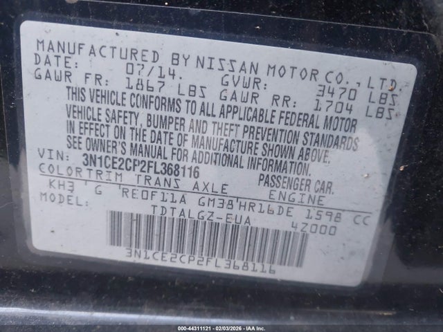 3N1CE2CP2FL368116 Nissan Versa Note Sr