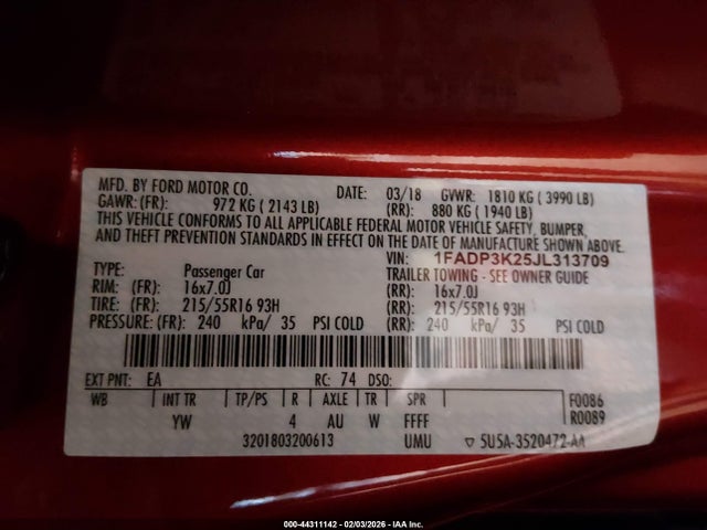 Ford FOCUS SE 2018 1FADP3K25JL313709 Image 9