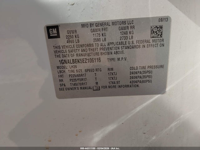 1GNALBEK5EZ106116 Chevrolet EQUINOX 1LT