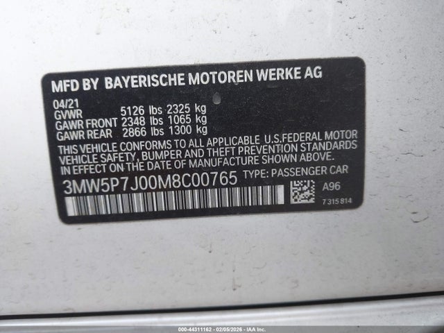 2021 BMW 3 SERIES 3MW5P7J00M8C00765 Photo 8