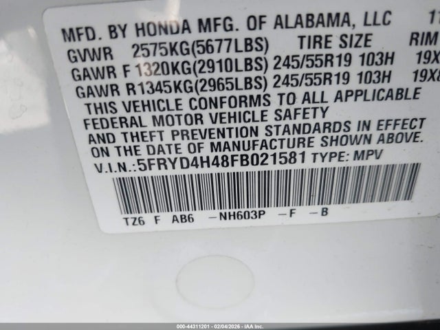 Auction sale of the 2015 Acura Mdx Technology Package, vin: 5FRYD4H48FB021581, lot number: 44311201