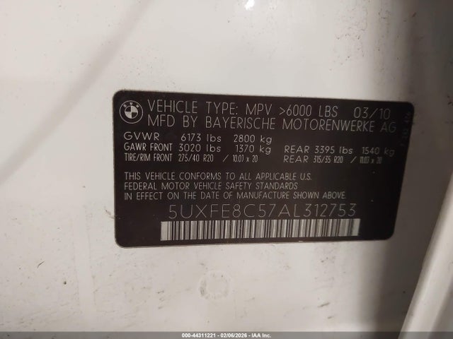 2010 BMW X5 5UXFE8C57AL312753 Photo 8