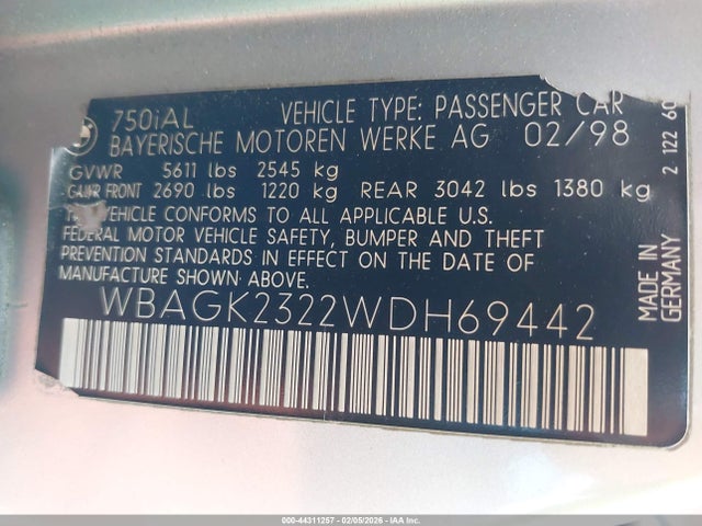 1998 BMW 750IL WBAGK2322WDH69442 Photo 8