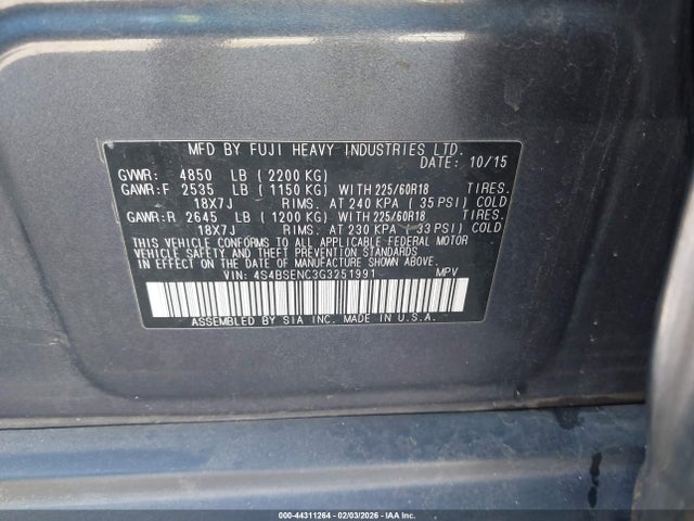 4S4BSENC3G3251991 Subaru Outback 3.6r Limited