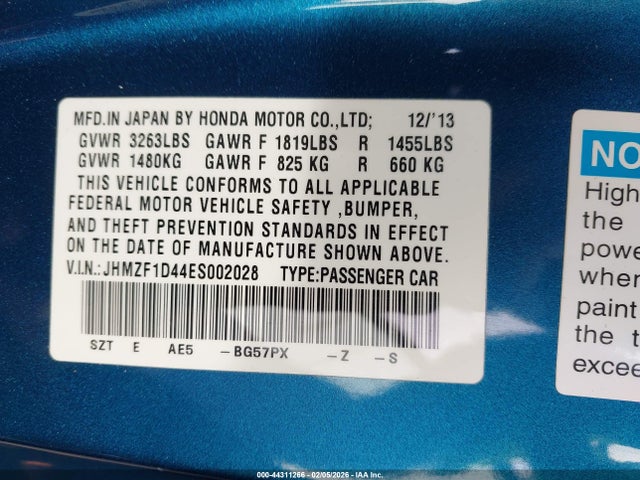 JHMZF1D44ES002028 Honda CR-Z