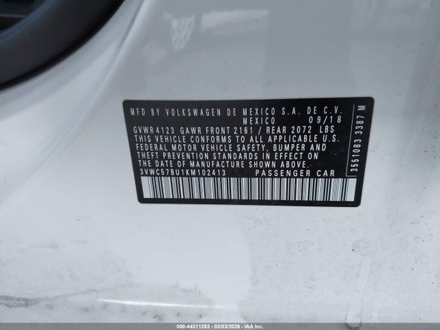 3VWC57BU1KM102413 Volkswagen Jetta 1.4t R-line/1.4t S/1.4t Se