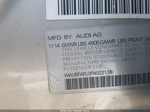 WAUBFAFL0FN022135 Audi A4 2.0t Premium