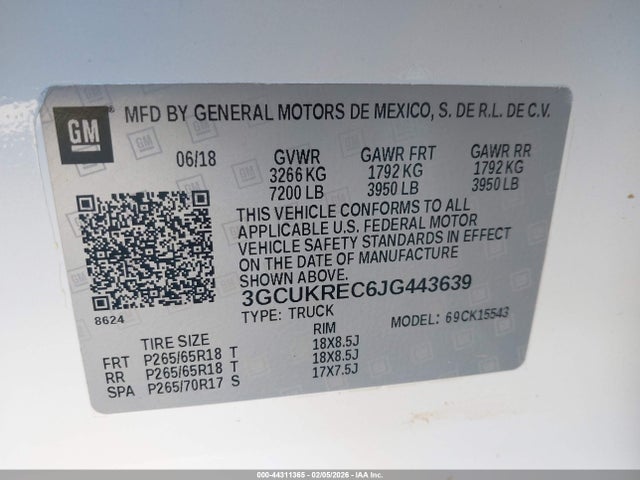 3GCUKREC6JG443639 Chevrolet Silverado 1500 2lt