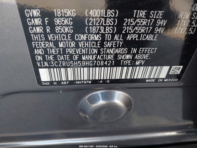 3CZRU5H59HG708421 Honda HR-V EX