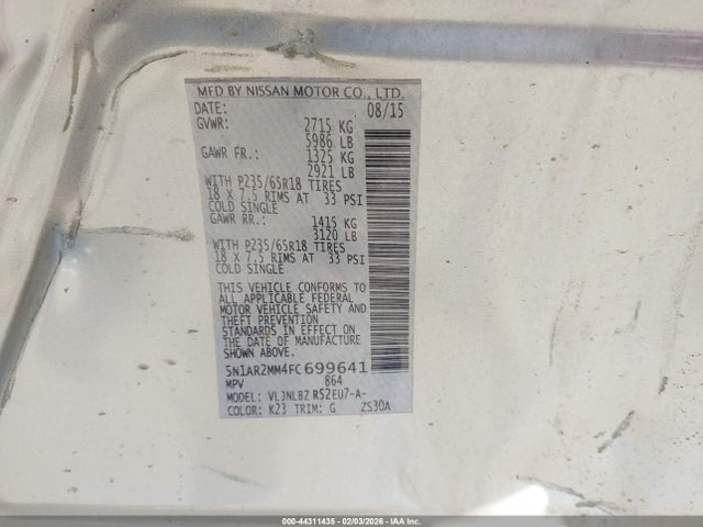 Nissan Pathfinder S 2015 5N1AR2MM4FC699641 Image 9