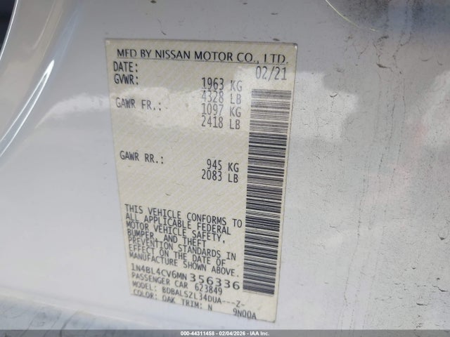 1N4BL4CV6MN356336 Nissan Altima Sr Fwd