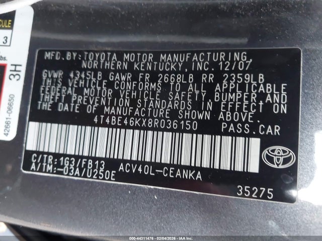 2008 TOYOTA CAMRY 4T4BE46KX8R036150 Photo 8