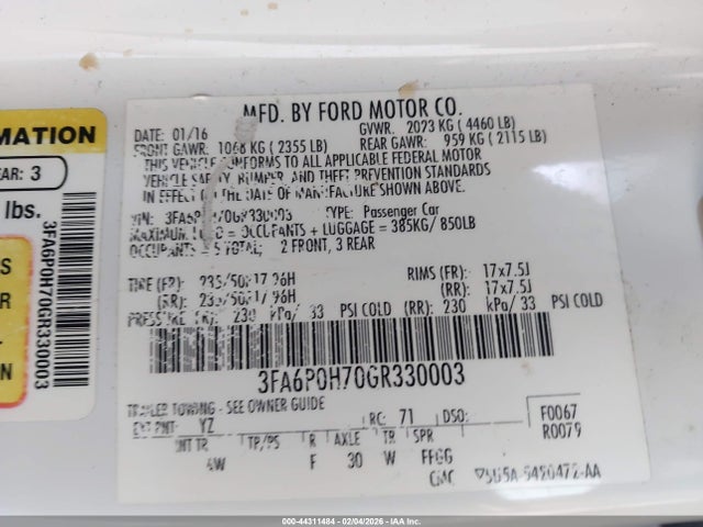Ford FUSION SE 2016 3FA6P0H70GR330003 Image 9