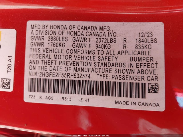 Honda Civic Sport 2024 2HGFE2F55RH532574 Image 9