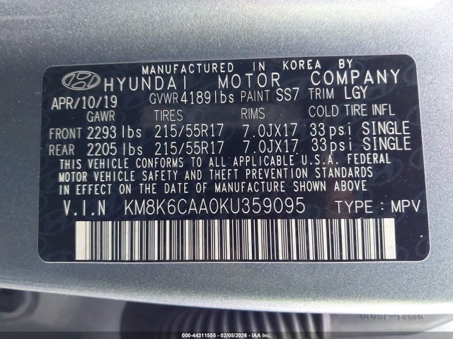 2019 HYUNDAI KONA KM8K6CAA0KU359095 Photo 8