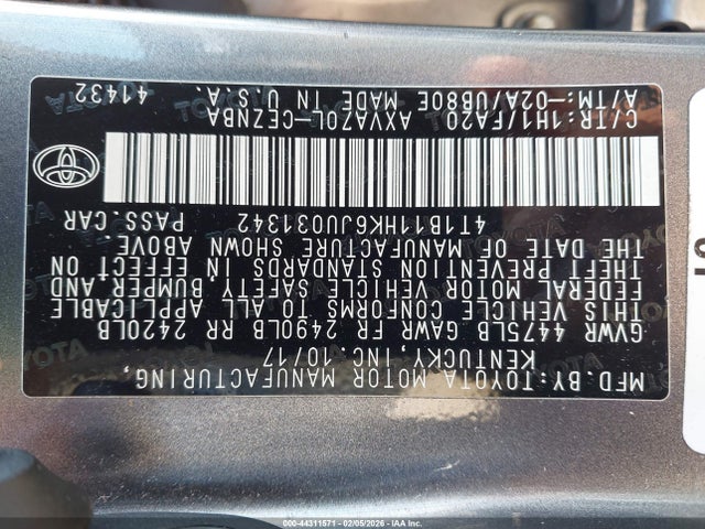 4T1B11HK6JU031342 Toyota CAMRY LE