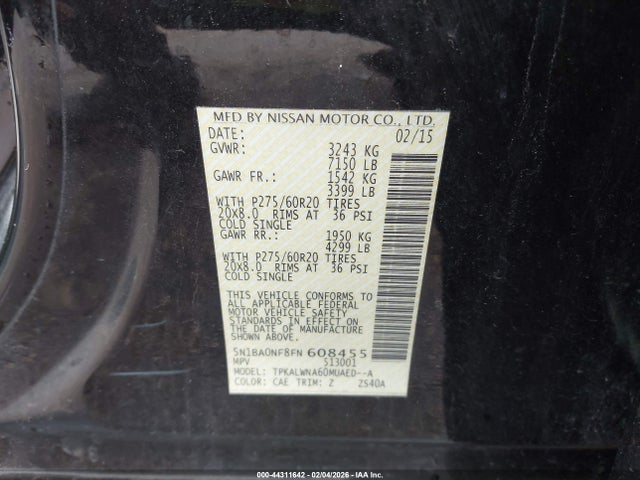 Nissan Armada Platinum 2015 5N1BA0NF8FN608455 Image 9