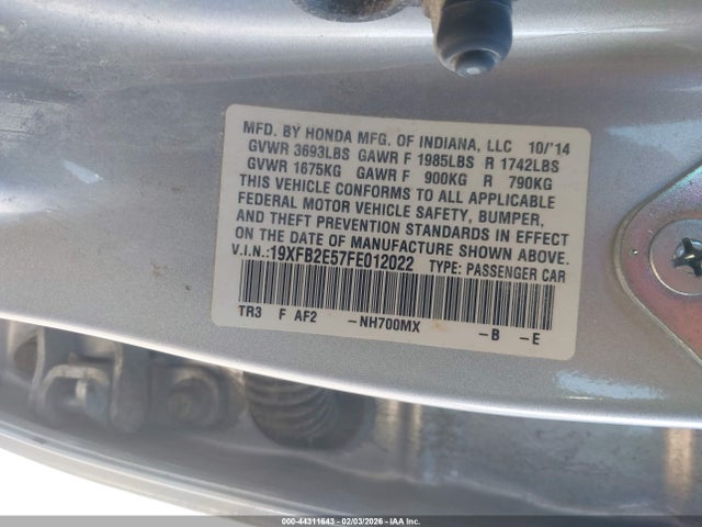 Honda Civic Lx 2015 19XFB2E57FE012022 Image 9