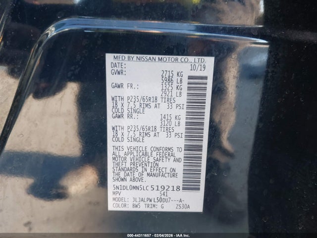 Продаж на аукціоні авто 2020 Infiniti Qx60 Pure, vin: 5N1DL0MN5LC519218, номер лоту: 44311657
