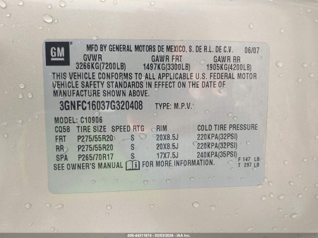 2007 CHEVROLET SUBURBAN 1500 3GNFC16037G320408 Photo 8