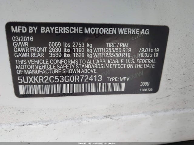 Продаж на аукціоні авто 2016 Bmw X5 Sdrive35i, vin: 5UXKR2C53G0R72413, номер лоту: 44311693