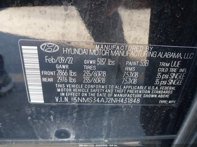 Hyundai Santa Fe Sel 2022 5NMS34AJ2NH431848 Image 9