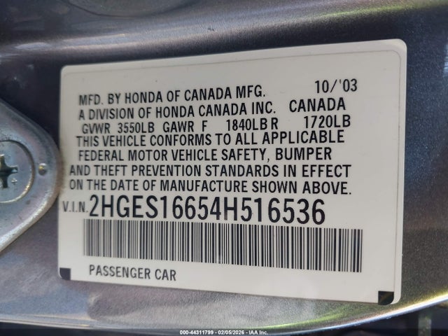 2004 HONDA CIVIC 2HGES16654H516536 Photo 8