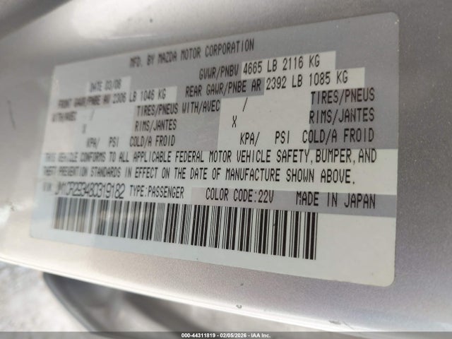 44311819 :رقم المزاد ، JM1CR293480319182 vin ، 2008 Mazda Mazda5 Sport مزاد بيع