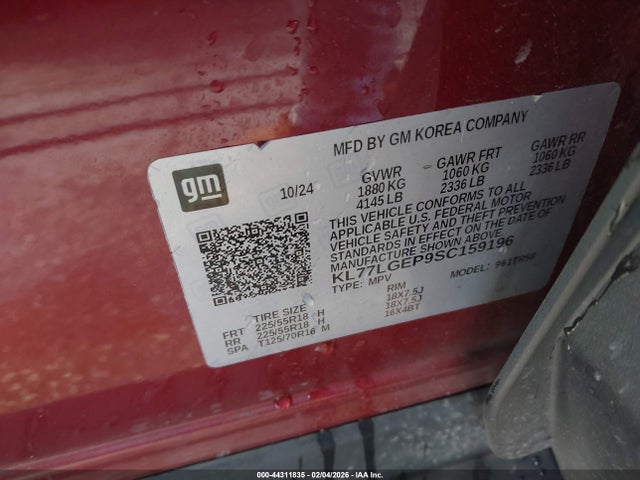 KL77LGEP9SC159196 Chevrolet Trax Fwd 1rs