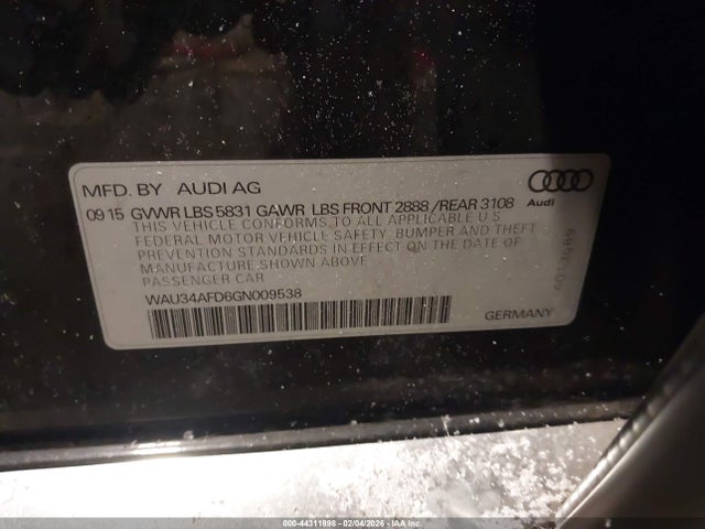 2016 Audi A8 L 3.0t მანქანა იყიდება აუქციონზე, vin: WAU34AFD6GN009538, აუქციონის ნომერი: 44311898