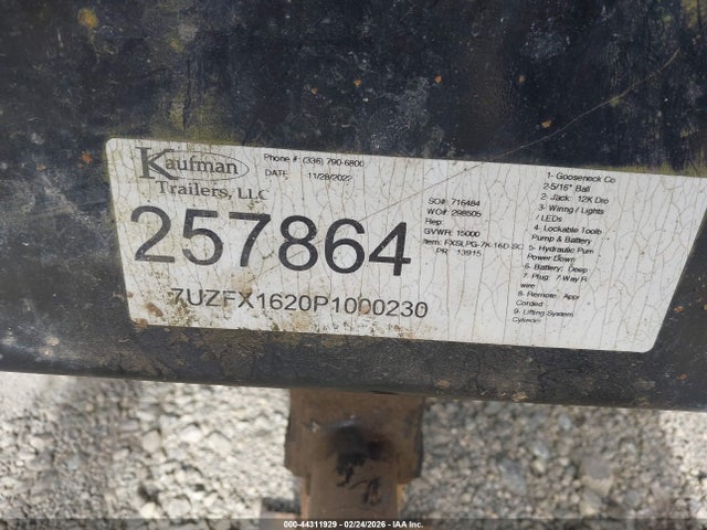 Продаж на аукціоні авто 2023 Kaufman Trailers Unknown, vin: 7UZFX1620P1000230, номер лоту: 44311929