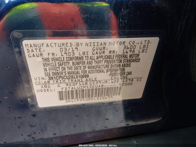 3N1CP5CU2KL510699 Nissan KICKS SR