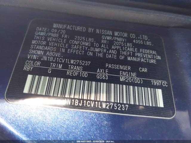 Aukcja sprzedaży 2020 Nissan Rogue Sport S Fwd Xtronic Cvt, vin: JN1BJ1CV1LW275237, numer aukcji: 44311953
