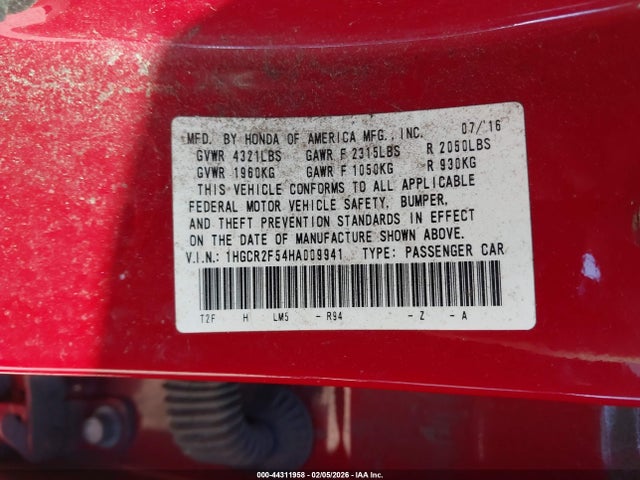 Продажа на аукционе авто 2017 Honda Accord Sport, vin: 1HGCR2F54HA009941, номер лота: 44311958