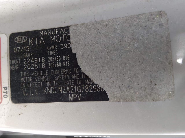 44311997 :رقم المزاد ، KNDJN2A21G7829369 vin ، 2016 Kia Soul ! مزاد بيع