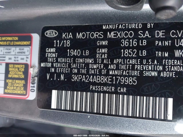 3KPA24AB8KE179985 KIA RIO S