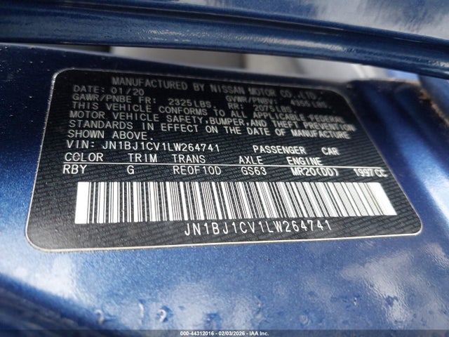 JN1BJ1CV1LW264741 Nissan Rogue Sport S Fwd Xtronic Cvt