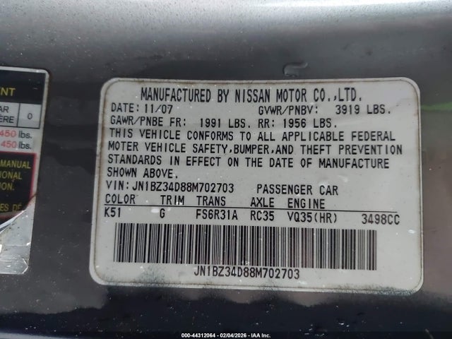 2008 NISSAN 350Z JN1BZ34D88M702703 Photo 8