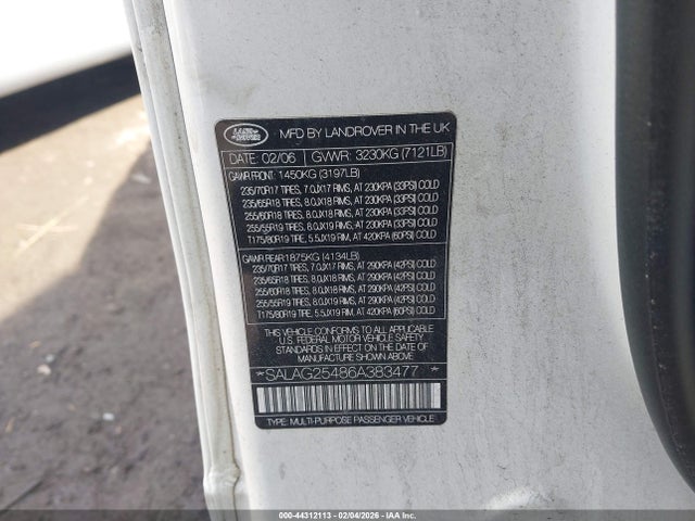 2006 LAND ROVER LR3 SALAG25486A383477 Photo 8