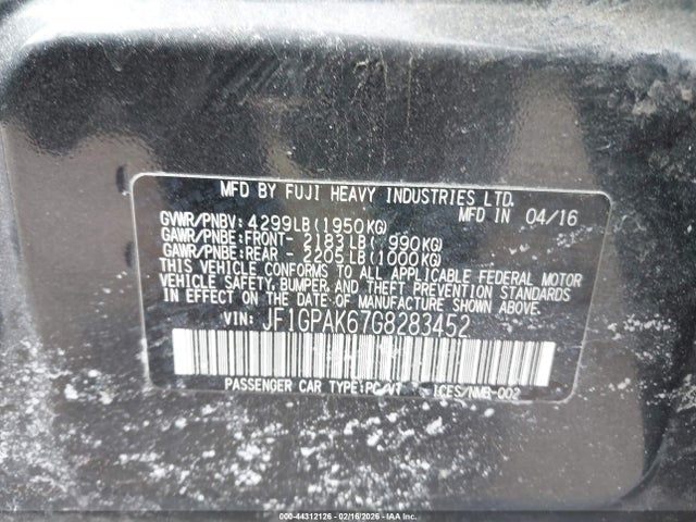 Aukcja sprzedaży 2016 Subaru Impreza 2.0i Limited, vin: JF1GPAK67G8283452, numer aukcji: 44312126
