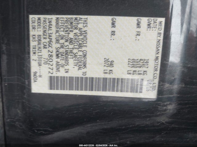 1N4AL3AP6GC280272 Nissan Altima 2.5 Sr