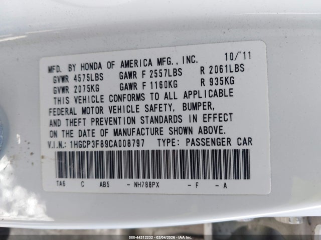 2012 HONDA ACCORD SDN 1HGCP3F89CA008797 Photo 8