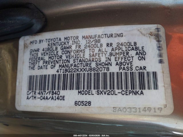 1999 TOYOTA CAMRY 4T1BG22KXXU882078 Photo 8