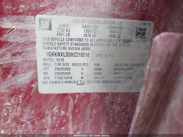 1GKKNXLS0HZ218516 GMC Acadia Denali
