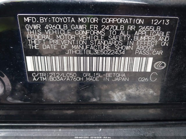 Aukcja sprzedaży 2014 Lexus Gs 350, vin: JTHCE1BL3E5022434, numer aukcji: 44312303