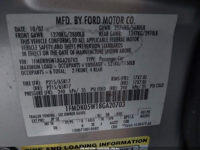 2008 FORD TAURUS X 1FMDK05W18GA20703 Photo 8
