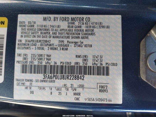 3FA6P0LU8JR228842 Ford Fusion Hybrid Se